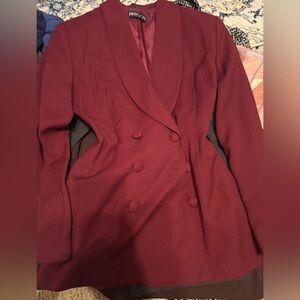 Mango Red Double-Breasted Blazer with Wide Lapel
